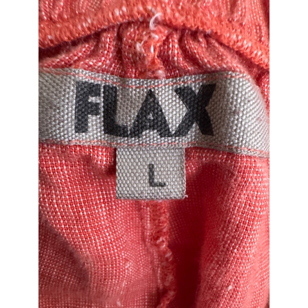 FLAX 100% Linen Wide Leg Pants Coral Orange Elastic Waist Pockets Size L - Picture 9 of 11